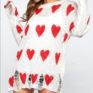 Valentines Sweater - Red Heart Distressed Sweater